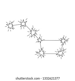 Vector illustration: cosmic color book with big dipper constellation in cosmos isolated on white background. Icon for planetarium, learning astronomy, astrophysics science and cosmic discovery
