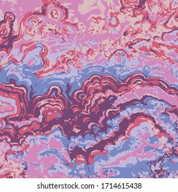 Vector illustration of cosmic planet surface of blue, pink, red, orange, dark violet and beige colors.
