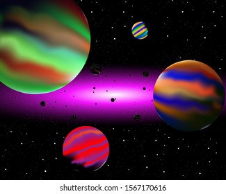 Vector illustration of cosmic space with beautiful stars and light.