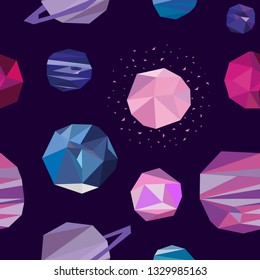 Vector illustration of cosmic space planets and objects pattern in triangles
