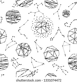 Vector illustration of cosmic space planets and objects pattern in triangles