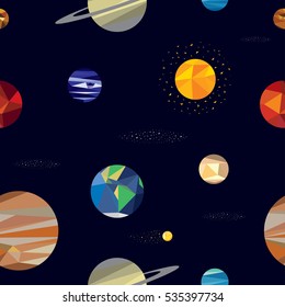 Vector illustration of cosmic space planets and objects pattern in triangles