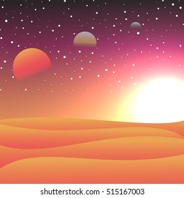 Vector illustration of cosmic spaces. View from the planet on the stars