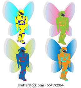 Vector illustration of cosmonaut, astronaut with butterfly wings