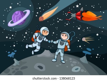 vector illustration of 	 cosmonauts 