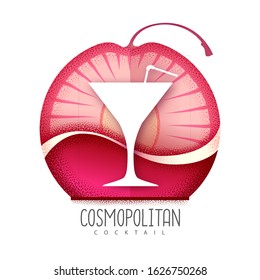Vector illustration of cosmopolitan cocktail icon. Grainy texture design