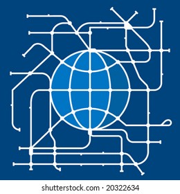 Vector illustration of cosmopolitan metro map. Only global colors. CMYK. Easy color changes.
