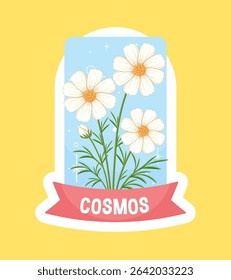 Vector illustration of cosmos flowers with a pastel color palette and clean lines, perfect for botanical themes