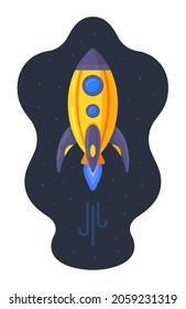 Vector illustration of cosmos rocket. The study of space, planets, stars.