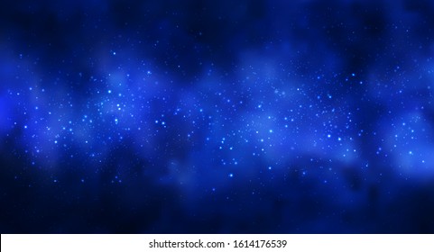 Vector illustration of Cosmos Space background with starry sky, star massive in deep cosmos in blue and black colors. Abstract futuristic, technology, astrology background. Deep space background