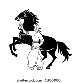 Vector illustration of cossack with sword and horse