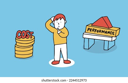 Vector illustration of cost performance concept. Thinking person.