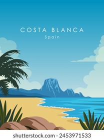 Vector illustration. Costa Blanca, Spain. Poster, banner, postcard, cover design. Modern design. Poster on the wall. Trips.