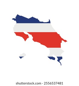 Vector illustration of Costa Rica map overlaid with the national flag, highlighting the country's geographic outline combined with its national colors.