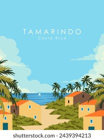 Vector illustration. Costa Rica, travel poster, vertical banner, postcard. Tourism, travel.