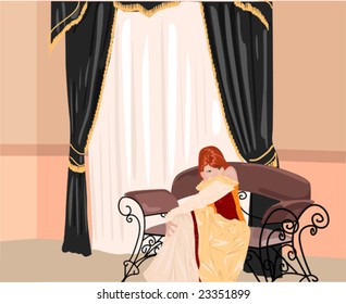  Vector illustration of an costumed actress in interior