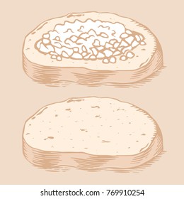 Vector illustration of cottage cheese on a bread slice