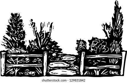 Vector illustration of a cottage garden