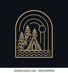 Vektorgrafik des Landhauses im Mono-Line-Stil für Abzeichen, Emblem, Pflaster, T-Shirt, etc.