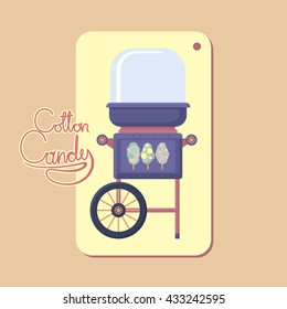 Vector Illustration of Cotton candy pushcart. Flat Design Style.