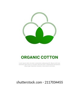 Vector illustration of cotton flower icon. 100% natural organic cotton. Vector badge