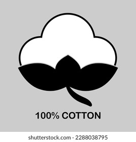 Vector illustration of cotton flower icon, 100% cotton icon on gray background