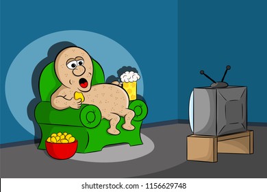 Vector Illustration Of A Couch Potato Watching Tv