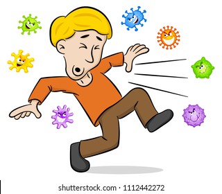vector illustration of a coughing cartoon man