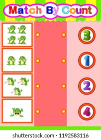 vector illustration of Count and match frog cartoon, math educational game for children