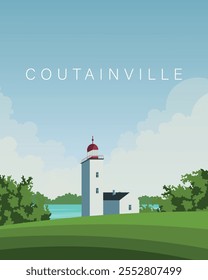 Vector illustration. Countainville. Travel banner, poster, postcard, cover. Tourism, travel.