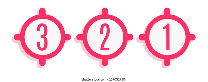 vector illustration of countdown 3, 2, 1 in red.  minimalist flat design