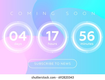 Vector Illustration Of Countdown Timer. Digital Clock Design On Blue Abstract Fluid Background. Futuristic Counter For Website, Interface, Wallpaper, Application, Game.