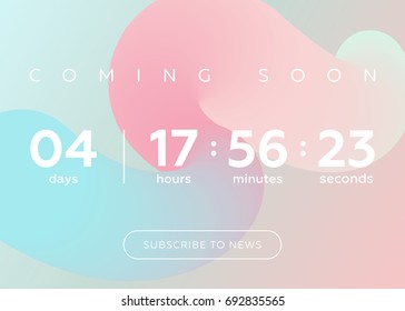 Vector Illustration of Countdown Timer. Digital Clock Design on Pastel Abstract Fluid Background. Futuristic Counter for Website, Interface, Wallpaper, Application, Game.