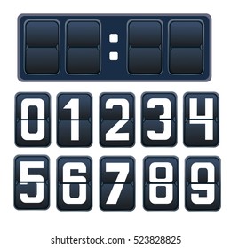 Vector illustration of a countdown timer, a mechanical scoreboard blank and various numerals in white