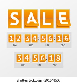 Vector illustration Countdown Timer Sale. White letters on orange boards. The concept of expiration time
