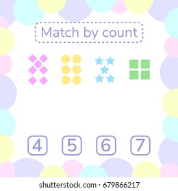 vector illustration. counting game for preschool children. mathematical game. count the items in the picture and choose the right answer. rebus for children. rhombus, star, square, circle.