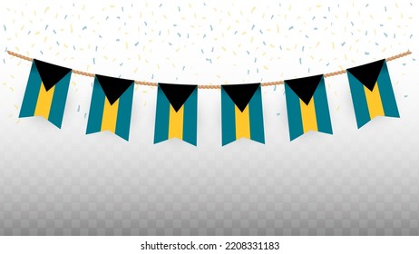 Vector illustration of the country flag of Bahamas with confetti on transparent background (PNG). hanging flag for Independence Day celebration.