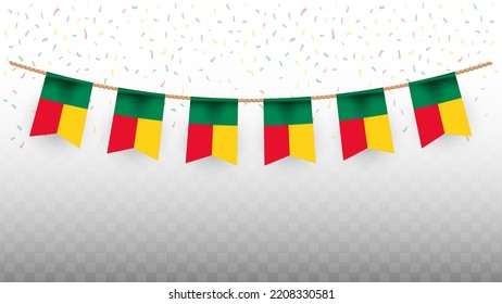 Vector illustration of the country flag of Benin with confetti on transparent background (PNG). hanging flag for Independence Day celebration.