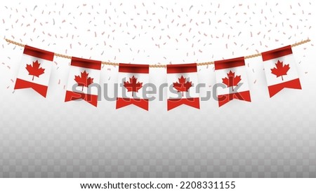 Vector illustration of the country flag of Canada with confetti on transparent background (PNG). hanging flag for Independence Day celebration.