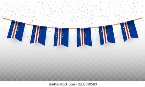 Vector illustration of the country flag of Cape Verde with confetti on transparent background (PNG). hanging flag for Independence Day celebration.