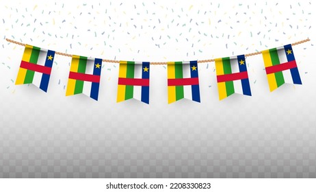 Vector illustration of the country flag of Central African Republic with confetti on transparent background (PNG). hanging flag for Independence Day celebration.