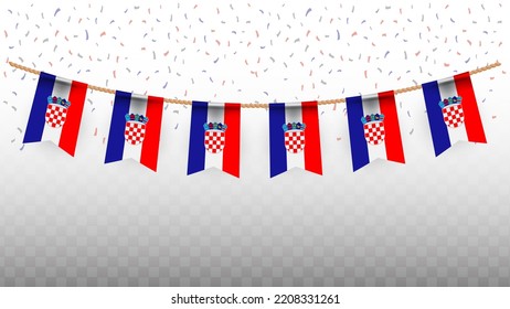 Vector illustration of the country flag of Croatia with confetti on transparent background (PNG). hanging flag for Independence Day celebration.