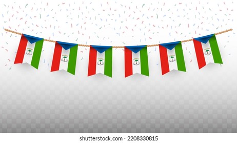 Vector illustration of the country flag of Equatorial Guinea with confetti on transparent background (PNG). hanging flag for Independence Day celebration.