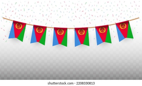 Vector illustration of the country flag of Eritrea with confetti on transparent background (PNG). hanging flag for Independence Day celebration.