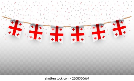 Vector illustration of the country flag of Georgia with confetti on transparent background (PNG). hanging flag for Independence Day celebration.