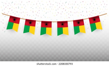 Vector illustration of the country flag of Guinea-Bissau with confetti on transparent background (PNG). hanging flag for Independence Day celebration.