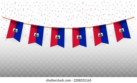 Vector illustration of the country flag of Haiti with confetti on transparent background (PNG). hanging flag for Independence Day celebration.