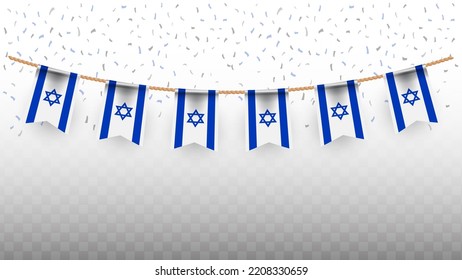 Vector illustration of the country flag of Israel with confetti on transparent background (PNG). hanging flag for Independence Day celebration.