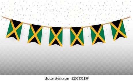 Vector illustration of the country flag of Jamaica with confetti on transparent background (PNG). hanging flag for Independence Day celebration.