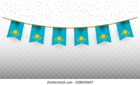 Vector illustration of the country flag of Kazakhstan with confetti on transparent background (PNG). hanging flag for Independence Day celebration.